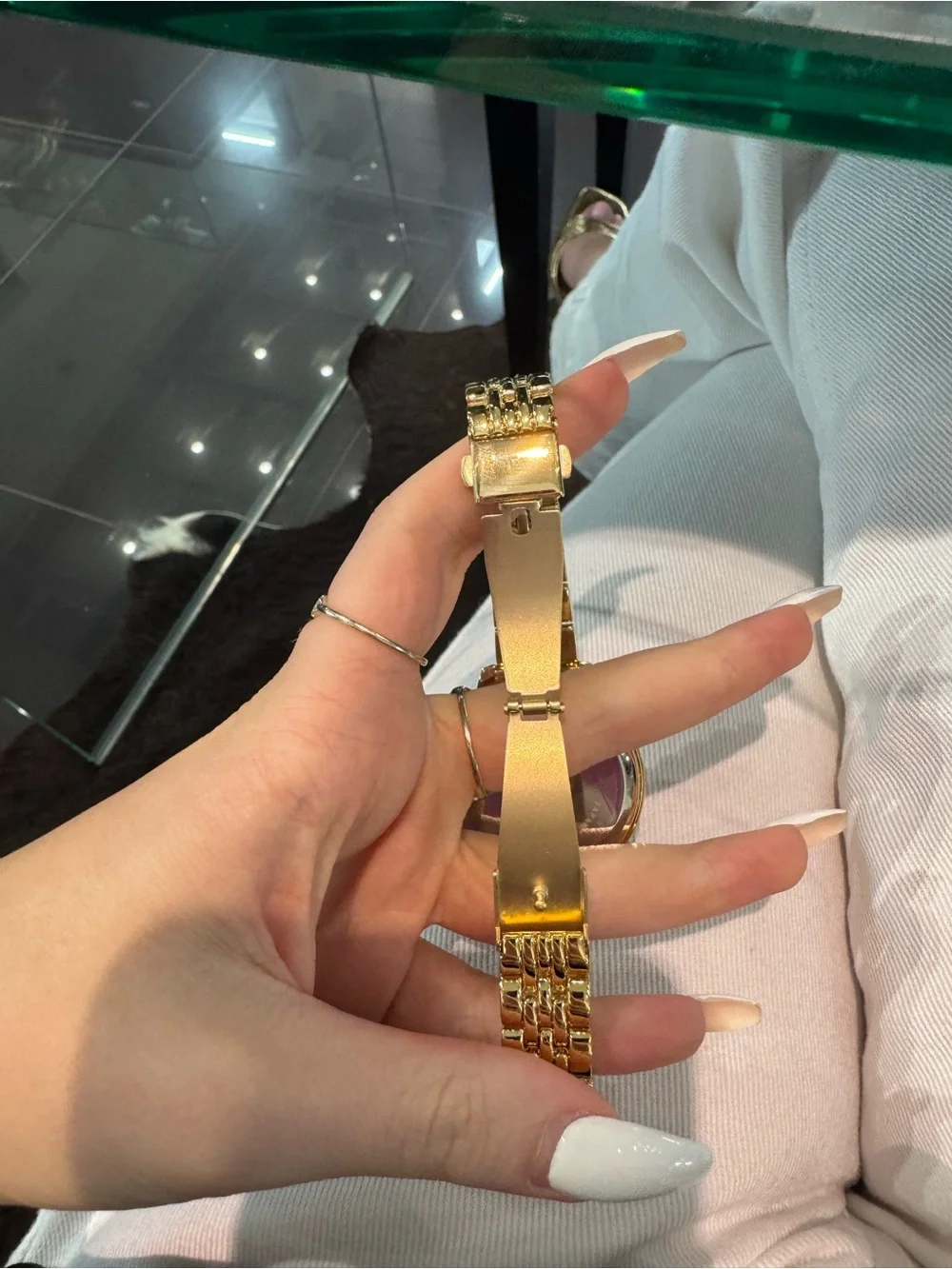 New IMAN Global Chic Gold-Tone Minimalist Black Dial Bracelet Watch
